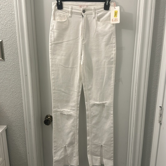 NWT GB High Rise Split Front Distressed Straight Leg Jeans - Picture 3 of 11